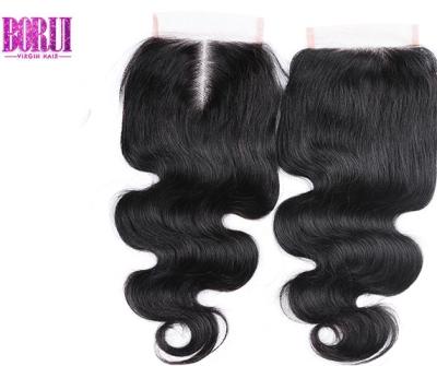 China 100% Natural Black Virgin Hair Body Wave 4x4 Lace Closure Brazilian Virgin Human Hair Invisible Virgin Hair Lined Closures Wholesale Seller for sale