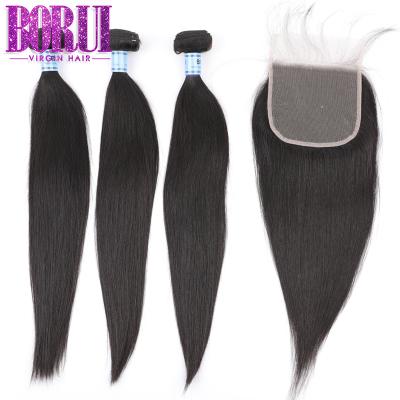 China Grade 10A Virgin Hair Malaysian Straight Double Cuticle Straight Full Wave Hair Extension With 4*4 Closure for sale