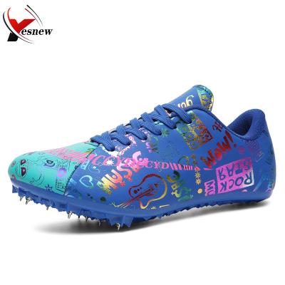 China Men Anti-Slip Women Athletic Spikes Shoes Graffiti Professional Training Trend Shoes Running Sneakers Track Field Racing Jumping Shoes for sale