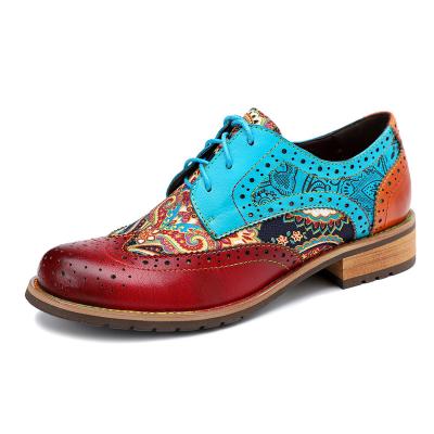 China Vintage Round Oxford Shoes For Women Genuine Leather Flat Heel Shoes British Woman Lace Up Brogues Flats Shoes Retro Chaussures Femme for sale