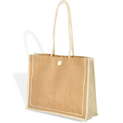 China Wholesale Custom Printing Hessian Handled Large Jute Hessian Burlap Shopping Tote Beach Shopping Tote Bag for sale