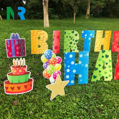 China Home Eco-Friendly Home Alphabet Corrugated Plastic Happy Birthday Letter Yard Card Sign for sale