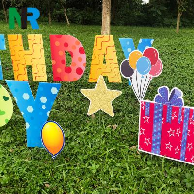 China Eco-Friendly Happy Birthday Custom Prints Corrugated Plastic Lawn Letters Holiday Yard Signs Yard Card for sale