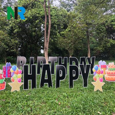 China Eco-Friendly Outdoor Happy Birthday Letters Yard Sign With H Stakes Yard Cards for sale