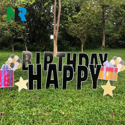 China Eco-friendly Hot Selling Happy Birthday Corrugated Plastic Lawn Letters Holiday Yard Signs With Stakes for sale