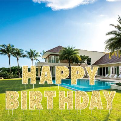 China Eco-Friendly Custom Outdoor Plastic Happy Birthday Lawn Card Yard Sign With Stakes And Letters for sale