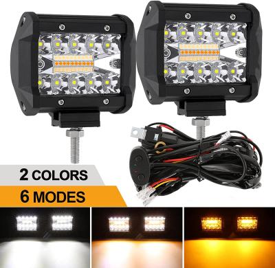 China Spot Resistant Flood Resistant Car Household Equipment 2PCS 60W 6 Modes Combo Strobe 4 Inch LED Pod Work Light with Memory Reset Function and Wiring Kit for sale