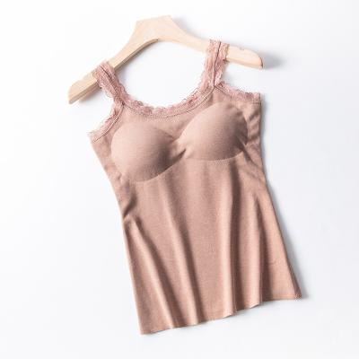 China 2021 New Women Antibacterial Thermal Vest Wear Bra Lace Inside Halter Cami Winter Sleeveless Bottom for sale