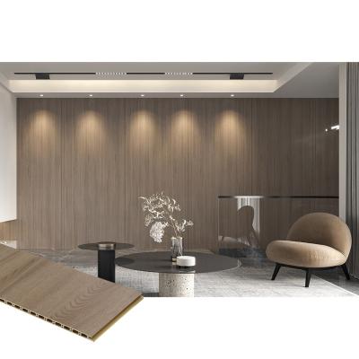 China Modern Solid Wood Interior WPC 3D PVC WPC Plastic Composite Fireproof Acoustic Grooved Wall Panel Wallpaper Mold for sale