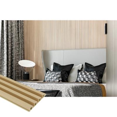 China Modern Interior Decor 3D PVC Plastic Composite Wood WPC Laminated Divider PS Fluted Headboard Wall Panel for sale