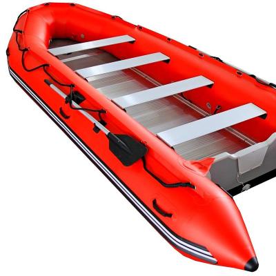 China Fishing 4.3m / 14ft Aluminum Bottom Boat 10 Person Canoe Rubber Dinghy Inflatable Fishing Boat for sale