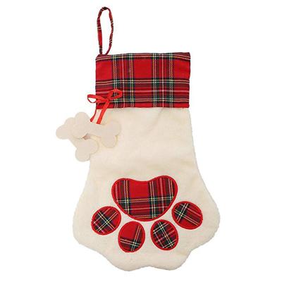 China Christmas Decoration Bear Paw Dog Bone Dog Bone Pet Socks Fireplace Decorations Candy Gift Bags Christmas Socks Pendants for sale