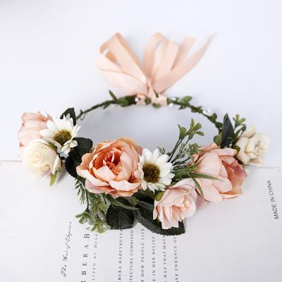 China Handmade bridal tiaras flower garland bohemian joyeria simulation flower headdress wedding hair flower crown for sale