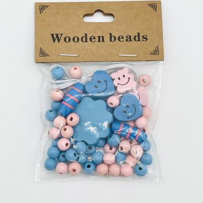 China Children's Healthy Colorful Wooden Beads Big Hole For Bracelet Necklace DIY Jewelry Craft for sale