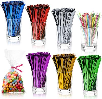 China 4 Inch Twist Ties Metallic Candy Balloon Gift Flower And Plant Halloween Christmas Twist Ties Coated Wire Supplies Bag Colorful Tie for sale