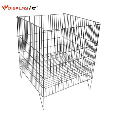 China Galvanized K87 Metal Wire Tall Collapsible Bin For Supermarket for sale