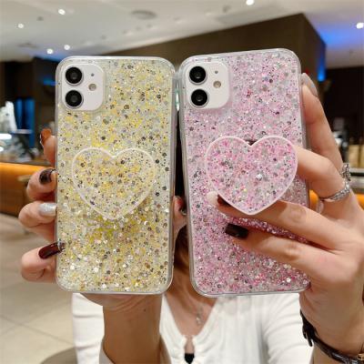 China Diamond Glitter love heart shockproof soft tpu kickstand mobile phone case for LG W41 W41 plus W41 pro for sale