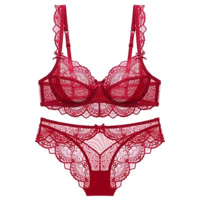 China Free Sexy Sponge Thin Free Thin Bra Lingerie Lace Underwear Transparent Bra Set for sale