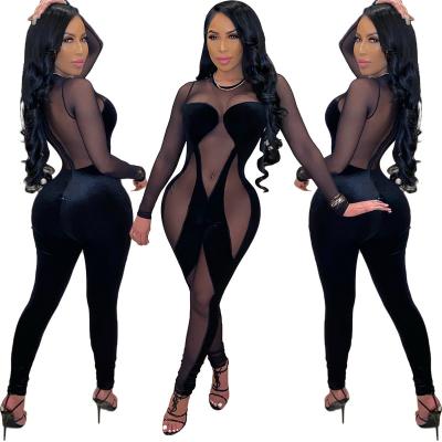 China 2022 new arrivals women's perspective sexy mesh spliced ​​velvet jumpsuit hot sale nightclub dress anti-pilling lady for sale