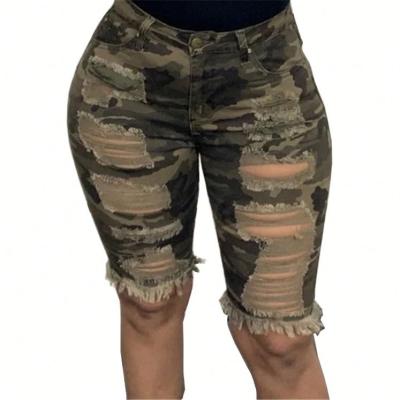 China Fashion KC-060590 Wholesale Breathable 2020 Summer Elastic Camouflage Denim Pants Female Ladies Bottoms Women Pants Ripped Jeans for sale