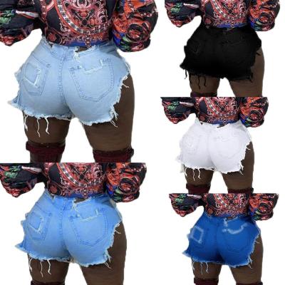 China 2022 viable casual denim shorts fringed to hem shorts summer casual women ripped jeans for sale