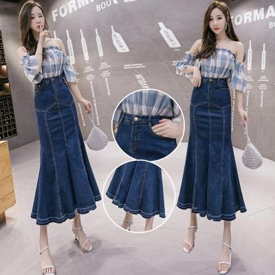 China New Color Fade Proof New Color Denim Fishtail Skirt Skirt Korean Comfortable Oversized Ruffle Skirt for sale