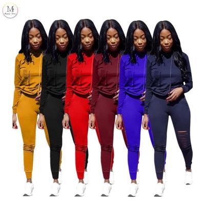 China 2022New Stylish QUICK DRY Ladies Sets Suits Hollow Out Long Sleeve Hoodies Two Piece Set Casual Sweatsuit Tracksuit Pants For Women for sale