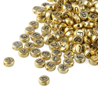 China 500g/bag 7*4mm Retro Acrylic Plastic A-Z Golden Letter Beads Mixed DIY Beads For Jewelry Making Bracelet for sale