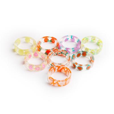 China FASHIONABLE Resin Creative Fruit's Latest Fashion Personality Ring Transparent Plastic Children's Ring for sale