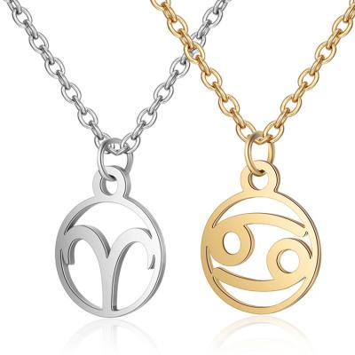 China Charm Fashion Zodiac Sign Stainless Steel Gold Plated Necklace Astrology 12 Zodiac Hot Selling Necklace for sale