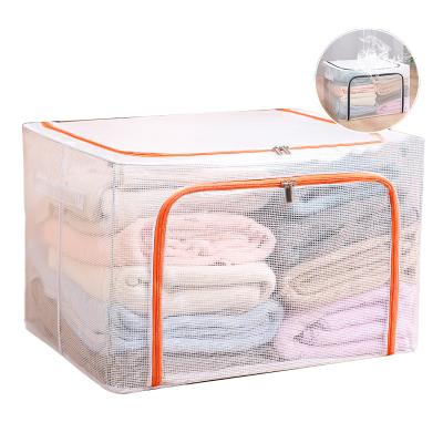 China Large 66L Viable Waterproof Collapsible PVC Mesh Cloth Organizers Steel Frame Containers Set Clear Window and Reinforced Handles for sale