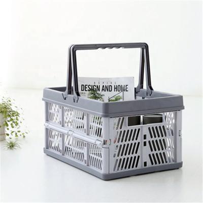 China Sustainable Crates with Handles Shopping Baskets Egg Food Friuts Storage Stackable Plastic Collapsible Basket for sale