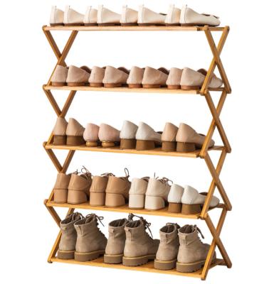 China Factory 5-Tier Modern Free Standing Foldable Bamboo Multifunctional Shoe Rack Online for sale