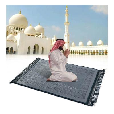 China Washable Drop Shipping Premium Modern Luxury Polyester Anti Slip Padded Islamic Prayer Mat Prayer Rug Cover With Compass for sale