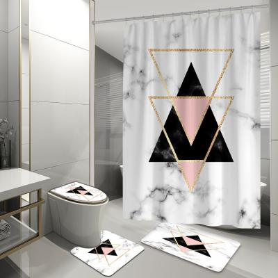 China Sustainable Hot Selling Abstraction 3D Printing Designers Vintage Waterproof Vintage Elegant Geometric Shower Curtain 4 Pieces Set for sale