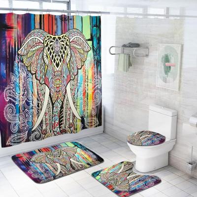 China Sustainable Double Side Digital Printing Fashion Trends Retro Floral Colorful Polyester Bathroom Waterproof Shower Curtain 4 Pieces Set for sale