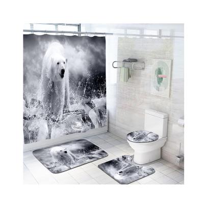 China European and American Classic Style Designers Polyester Bathroom Sustainable Luxury Clear Animal Waterproof Shower Curtain 4 Pieces Set for sale