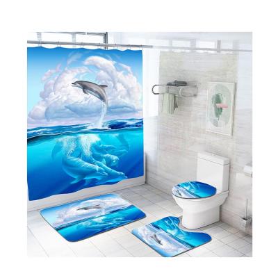 China Sustainable Wholesale Cable Sea Bathroom Waterproof Classic Shower Curtain Retro 4 Pieces Set for sale