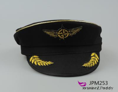 China Character Black Military Officer Hat Sailor Hats Uniform Pilot Hat With Embroidered Label for sale