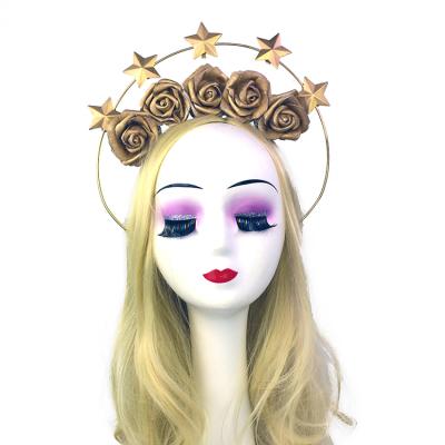 China Cosplay Luxury Gold Star Rose Halo Headband Party Starburst Headband Virgin Goddess Crown Customized for sale