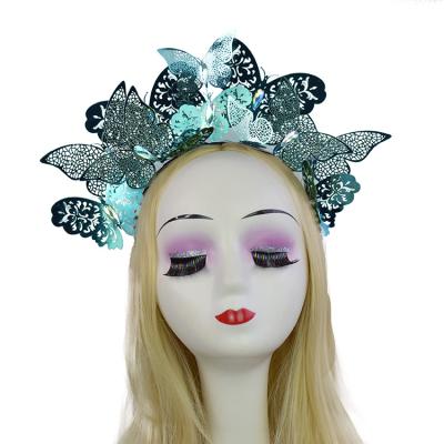 China New Design Butterfly Headband Luxury Blue Carnival Party Purple Headdress for sale