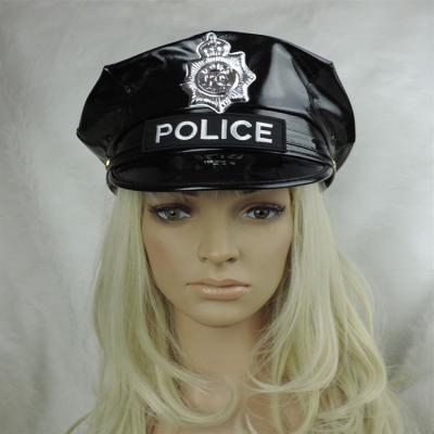 China Wholesale Character Yiwu Party Police Black Hats Embroidered PU Army Leather Hat for sale