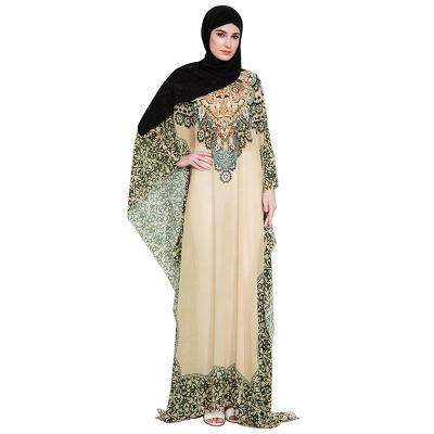 China Daily Wear Abaya Chiffon Batwing Sleeve Printed Long Wiping Abaya Clothing Turkey Apricot Muslim Dress One Piece Robe for sale