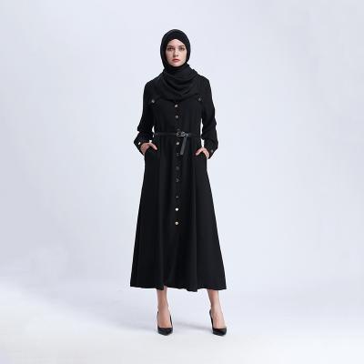 China Middle East slim black abaya dress embroiderymuslim long sleeve waist skirt daily wear long plus size abaya for sale