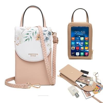 China New Version Touch Screen Printed Women's Vegan Leather Handbag Touch Screen Mobile Phone Bag for sale