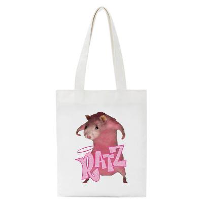 China 100% Casual Tote Bag Manga Print Letter Ratz Mouse Kawaii Shopping Girls Women Shopper Handbags Shoulder Bag Eco-friendly Canvas Stylish for sale