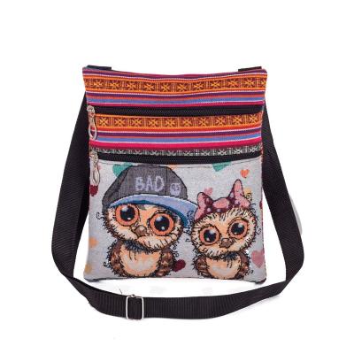 China Animal Printing Women's Bag Jacquard Embroidered Yarn Owl Shopping Bag Fashion Casual Shoulder Bag for sale