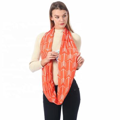 Cina Wholesale Custom Scarf Black Pocket Neck Winter Pattern Fashion Arrow Print Infinity Scarf For Women in vendita