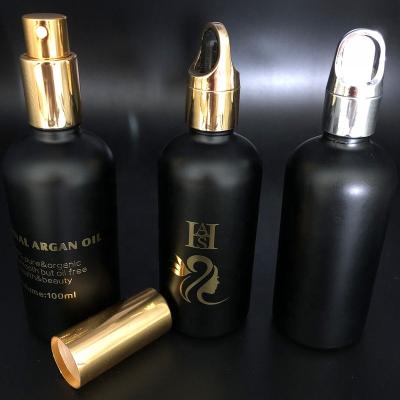 China Hot Stamping Personal Care Pump 100ml Spray Essential Oil Dropper Glass Bottle With Gold Spray Cap for sale