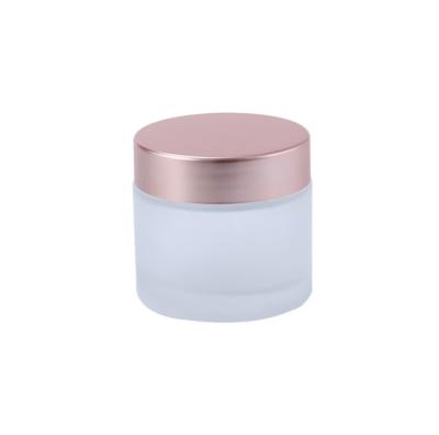 China Cosmetic Customized Clear Frosted Glass Cosmetic Jar 5m 10ml 20ml 30ml 50ml 100ml Cream Jar For Cream With Rose Gold Lid for sale